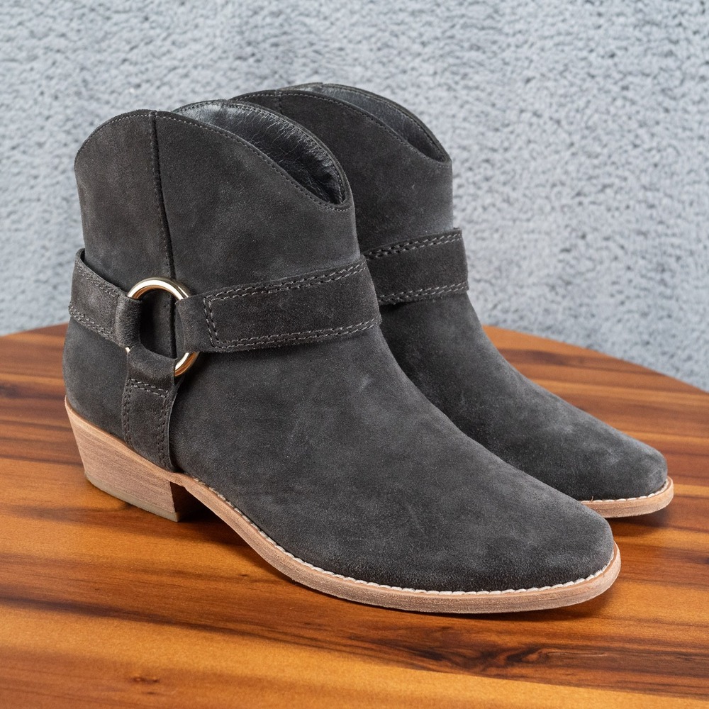 Joie Barlow Suede Ankle Boots Women's Size 37.5 Charcoal Gray Leather Sole